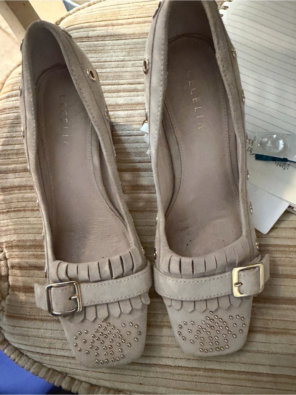 CECELIA NEW YORK Taupe Suede Mid-Heel Pumps